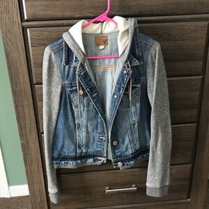 American Eagle Outfitters Blue Denim Jacket with Gray Sleeves